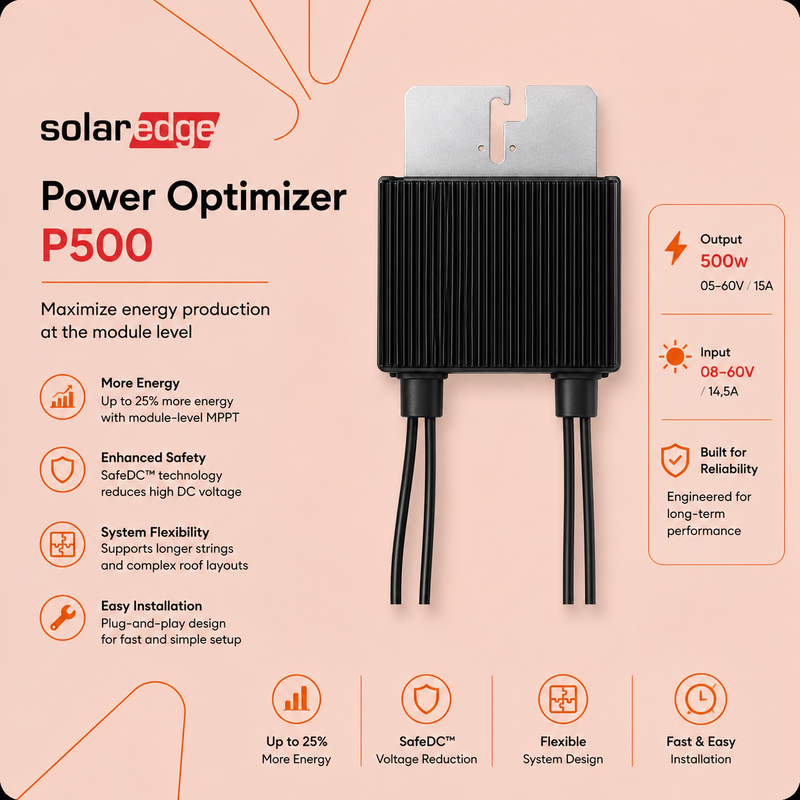SOLAR EDGE Power Optimizer - Output 500W/05-60V/15A - Input 08-60V/14,5A