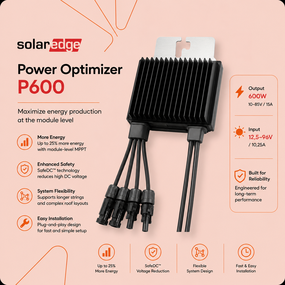 SOLAR EDGE Power Optimizer - Output 600W/10-85V/15A - Input 12,5-96V/10,25A