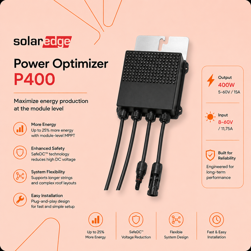 SolarEdge Power Optimizer - Output 400W/5-60V/15A - Input 8-60V/11,75A
